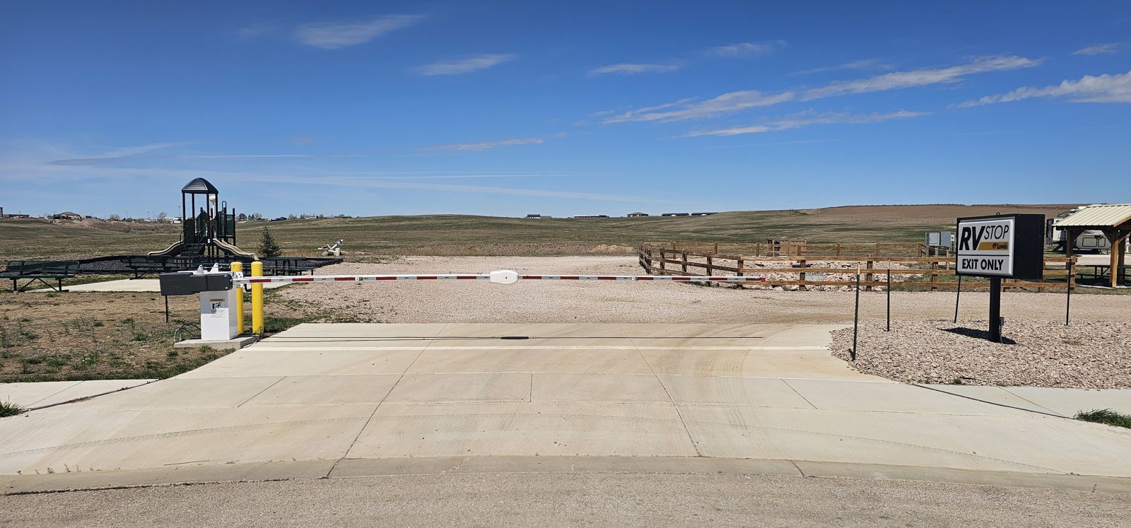 Automated barrier arm at an RV park exit