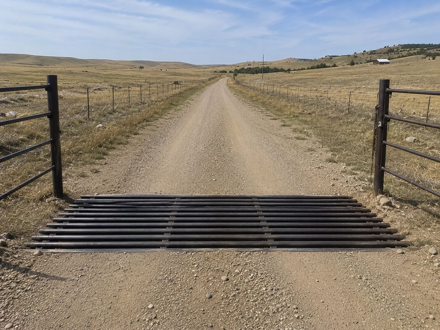 Cattle guard installed on a ranch road